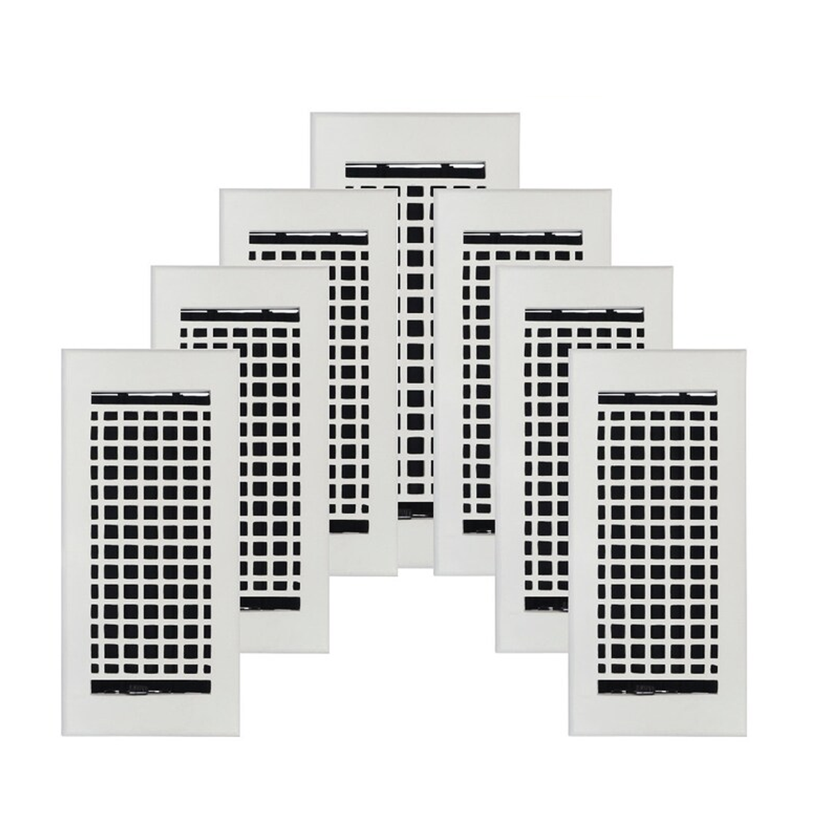Mosaic 7 pack 4x10 white air supply louvered vent with beveled edge, provided with metal louver for floor mounting