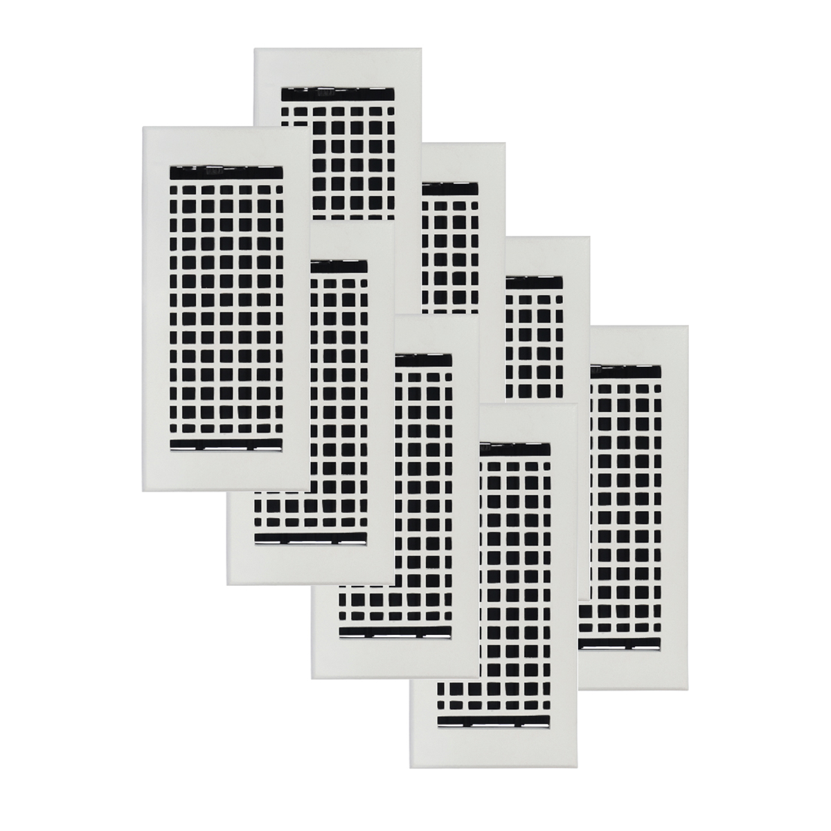 Mosaic 8 pack 4x10 white air supply louvered vent with beveled edge, with gravity drop installations for floor mounting