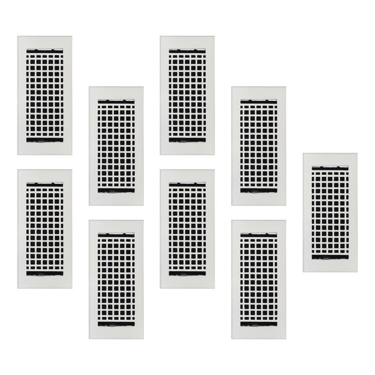 Mosaic 9 pack 4x10 air supply vent white with beveled edge, with gravity drop installations for floor mounting