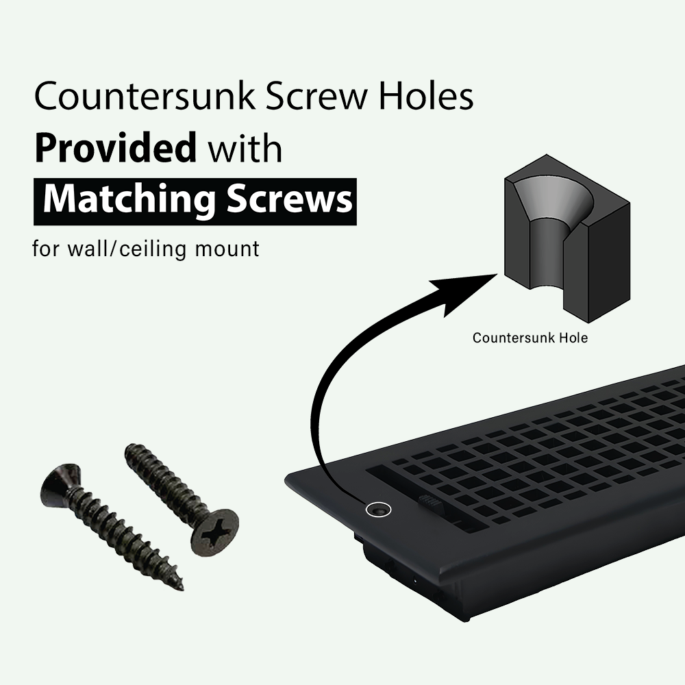 Mosaic air supply vent provided with countersunk screw holes, 10*1 – ½ flat head sheet metal screw Philips drive
