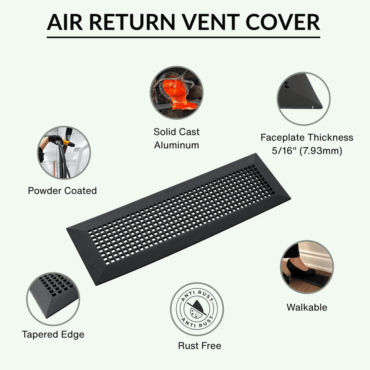 Mosaïque 6"x20" Aluminium moulé lourd RETOUR D'AIR | Revêtement en poudre