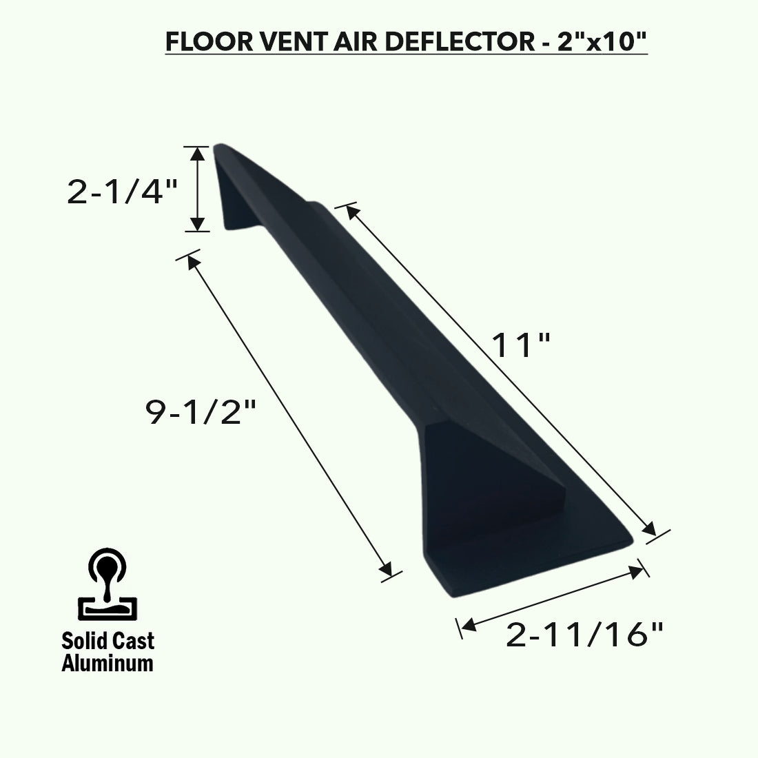 Solid Metal Deflector 2"x10" Unbreakable Cast Aluminum | Air & Heat Diverter