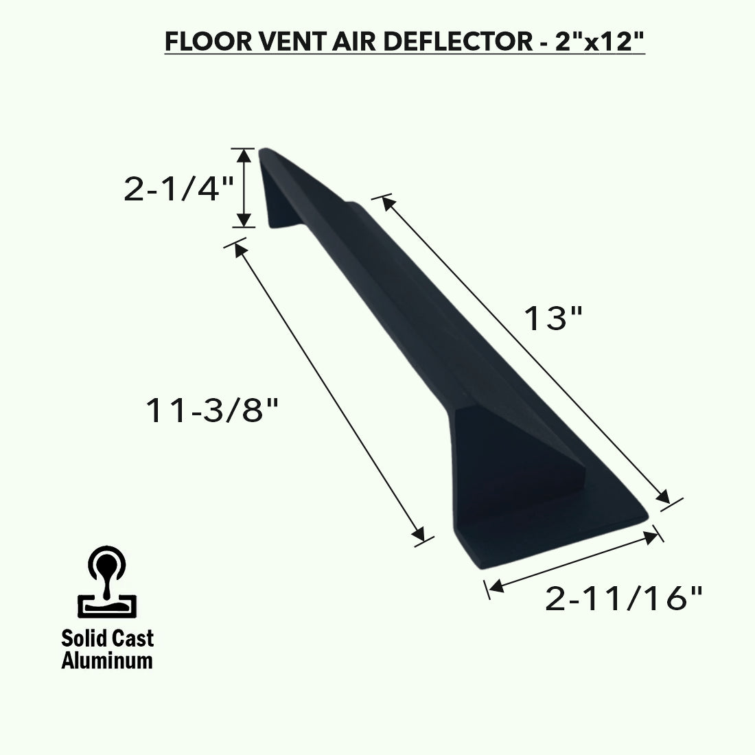 Déflecteur en métal massif 2"x12" en fonte d'aluminium incassable | Déflecteur d'air et de chaleur