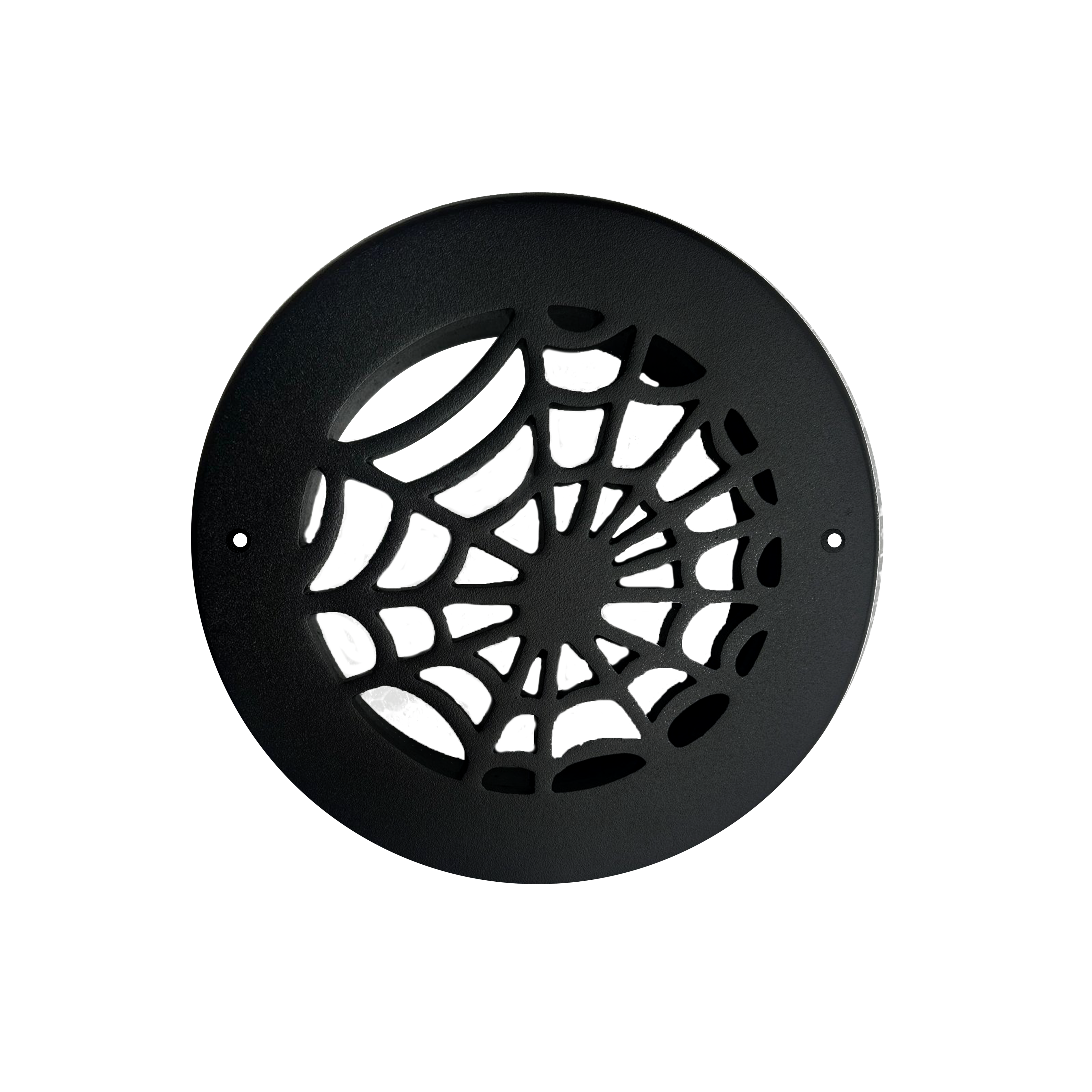 Spooky Gothic Round Vent cover 6" Duct Opening (Overall 7-1/2") in Spider Web Design | Solid Cast Aluminium Register Cover | Powder Coated