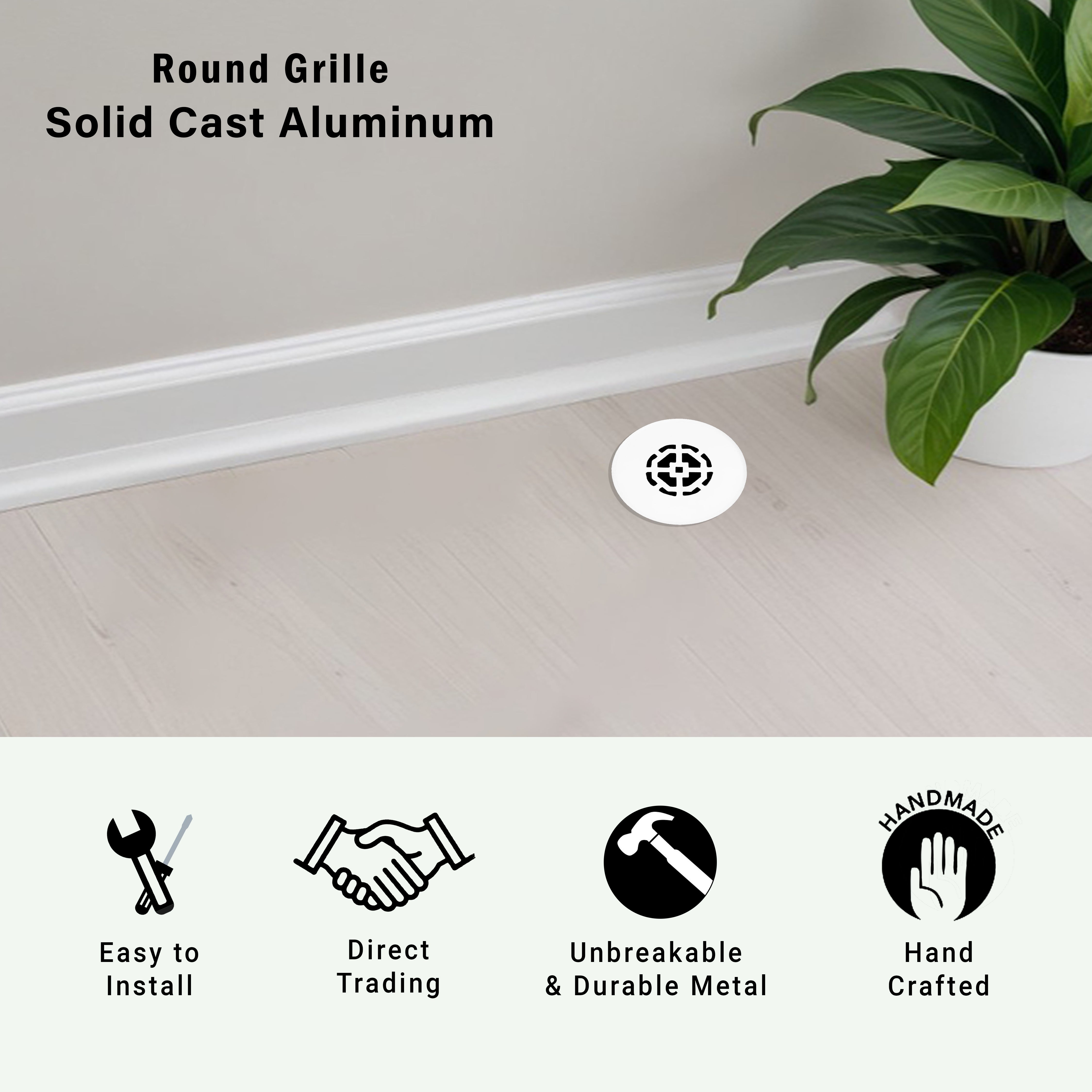 Grille ronde en aluminium moulé massif Achtek de 2 po | Revêtement en poudre