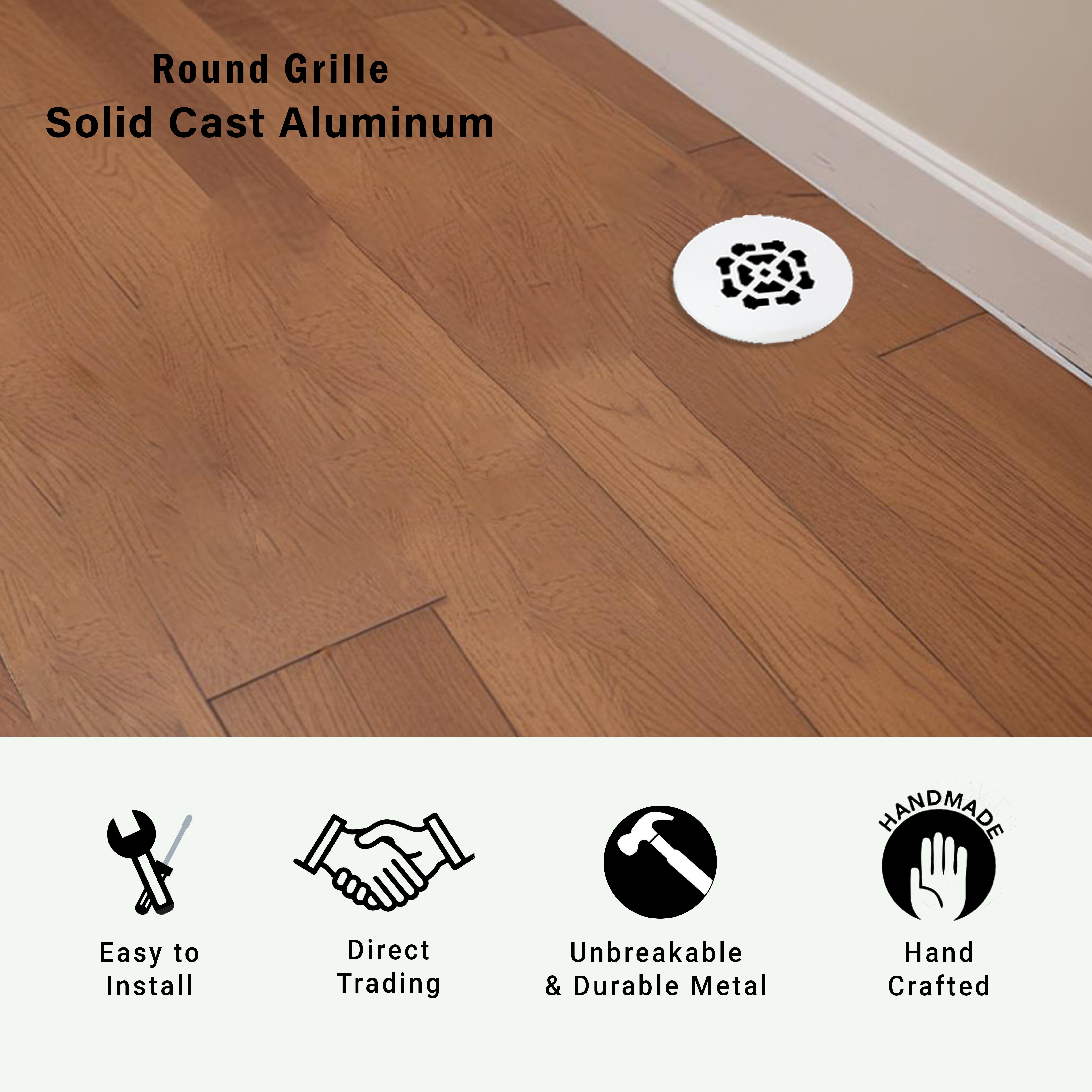 Grille ronde en aluminium moulé massif Achtek de 3,5 po | Revêtement en poudre