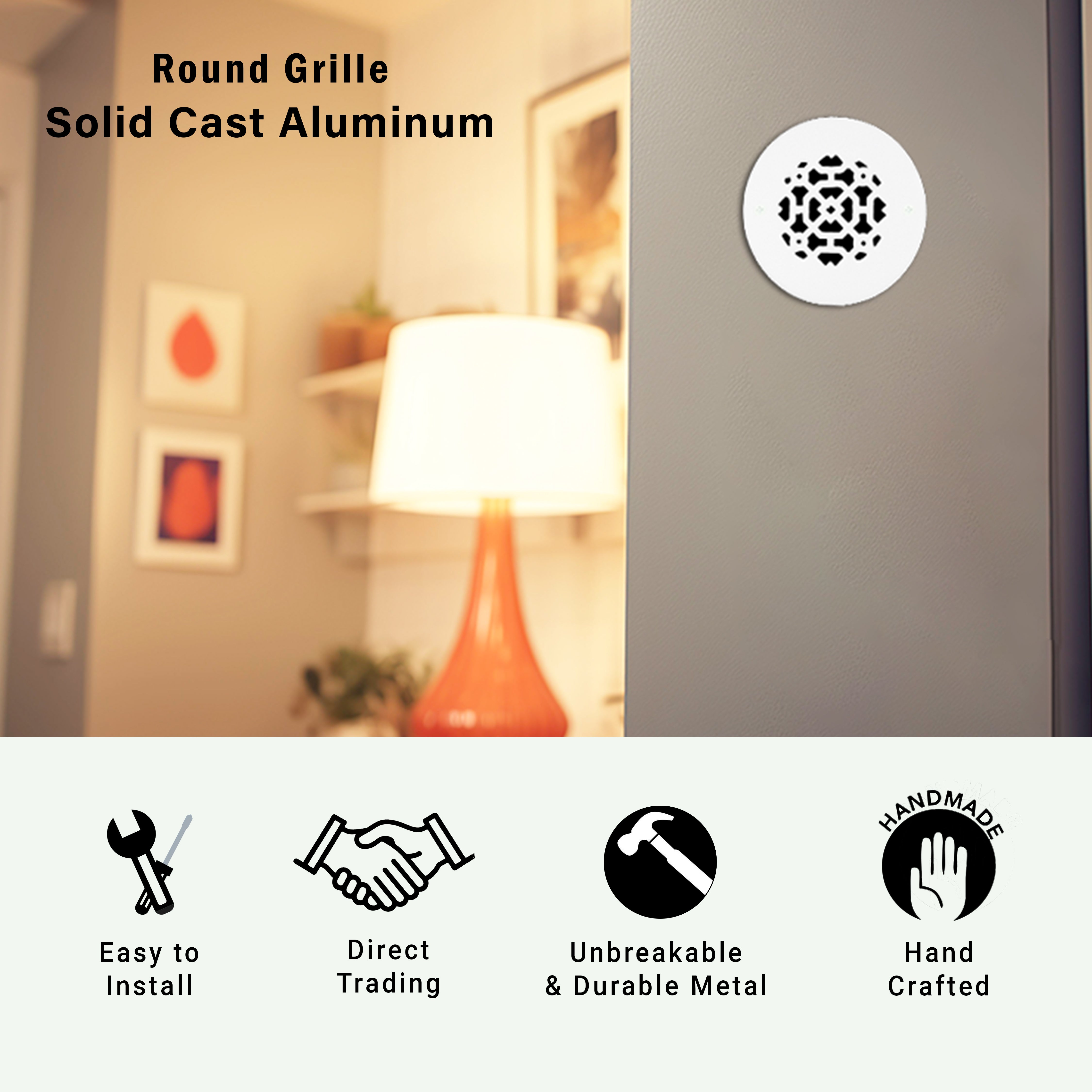 Achtek 4.5" Solid Cast Aluminum Round Grille | Powder Coated