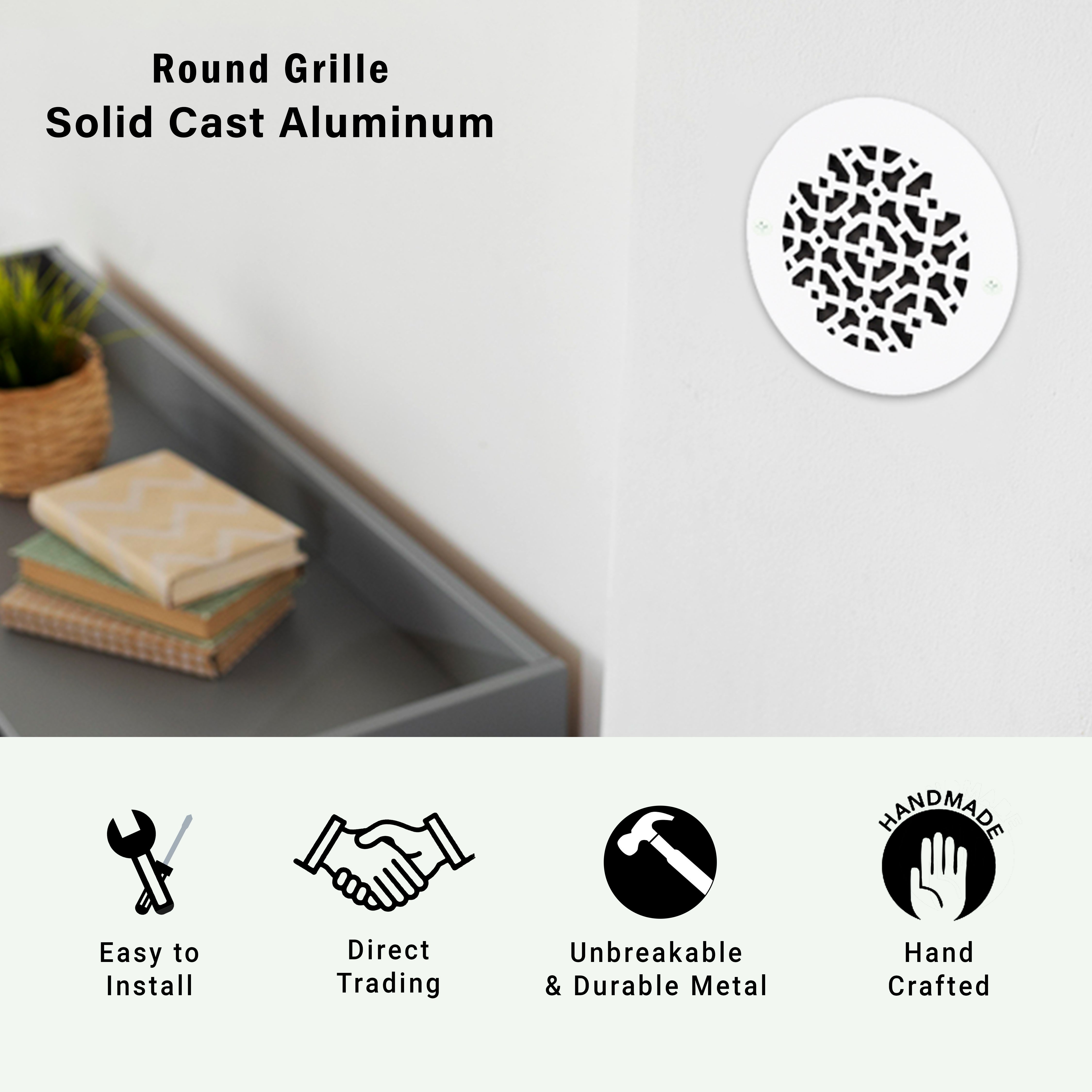 Achtek 6" Solid Cast Aluminum Round Grille | Powder Coated