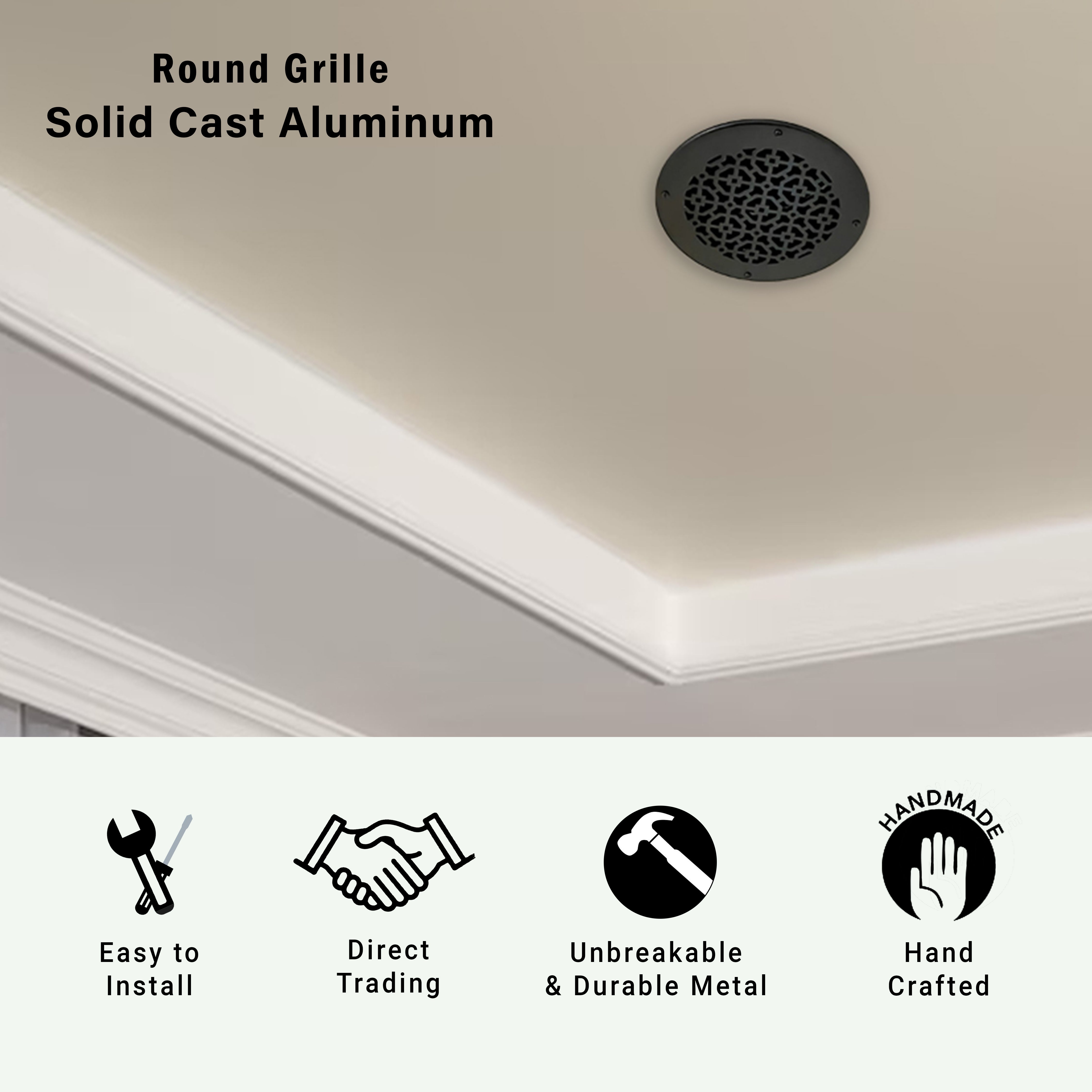 Achtek 8" Solid Cast Aluminum Round Grille | Powder Coated