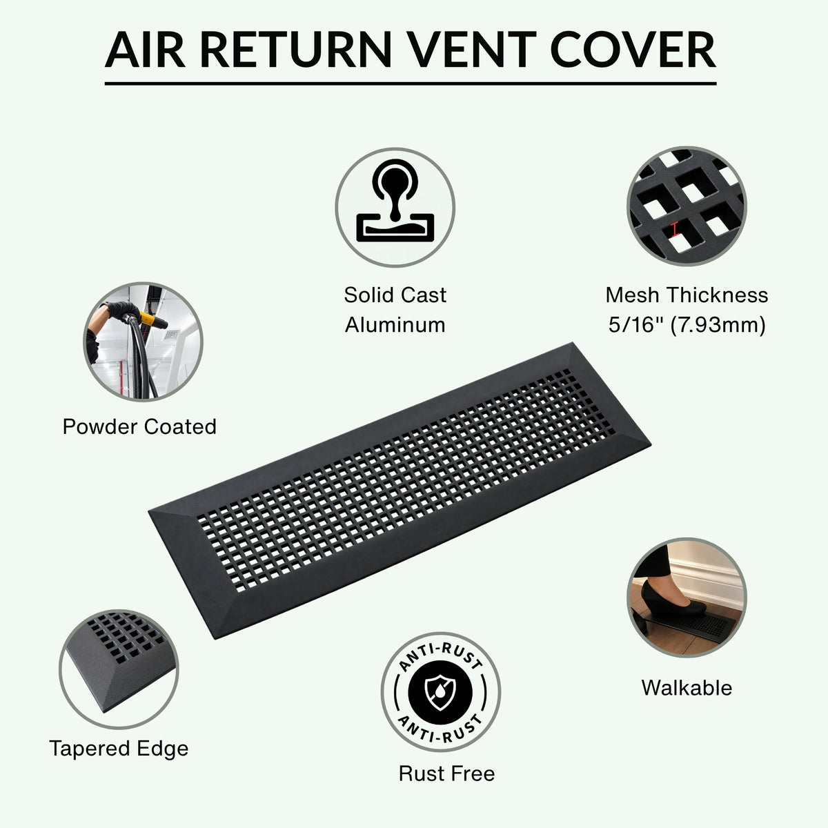 MOSAIC 10"x30" RETOUR D'AIR EN FONTE D'ALUMINIUM LOURD | Revêtement en poudre