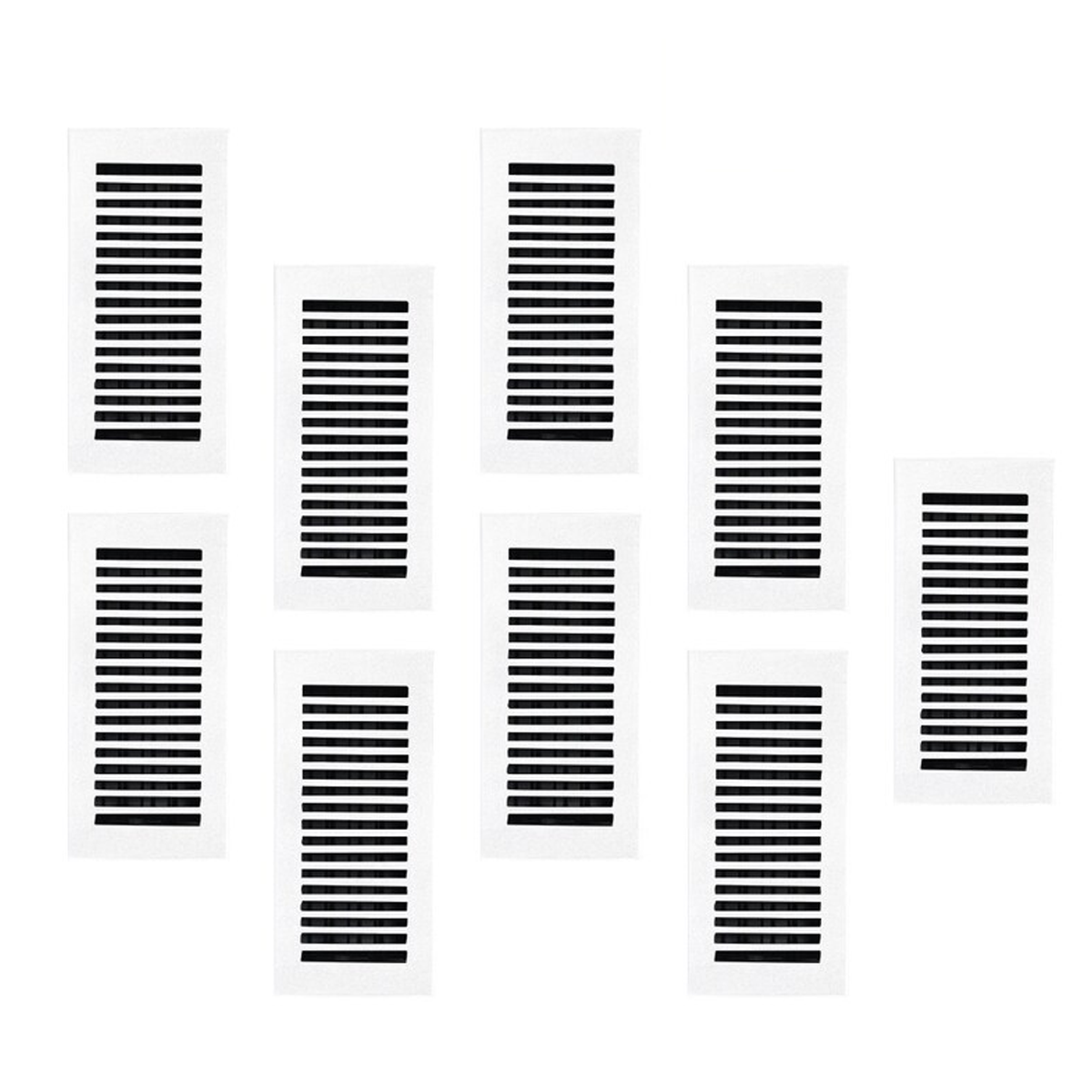Pack of 9 Sleek 4x10 white powder coated cast aluminum floor registers, beveled edge, walkable drop-in