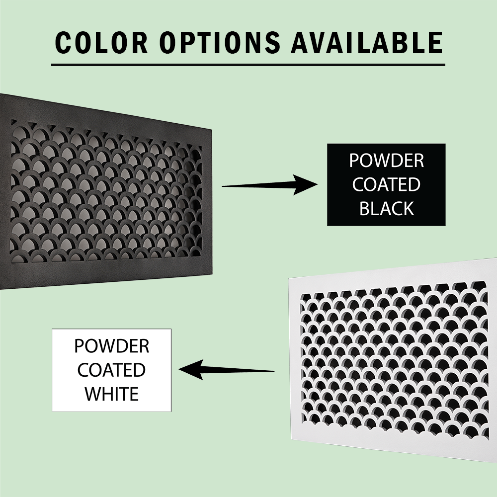 Scallop BASEBOARD 6"x28" Duct opening Solid Cast Aluminum Grill Vent Cover | Powder Coated
