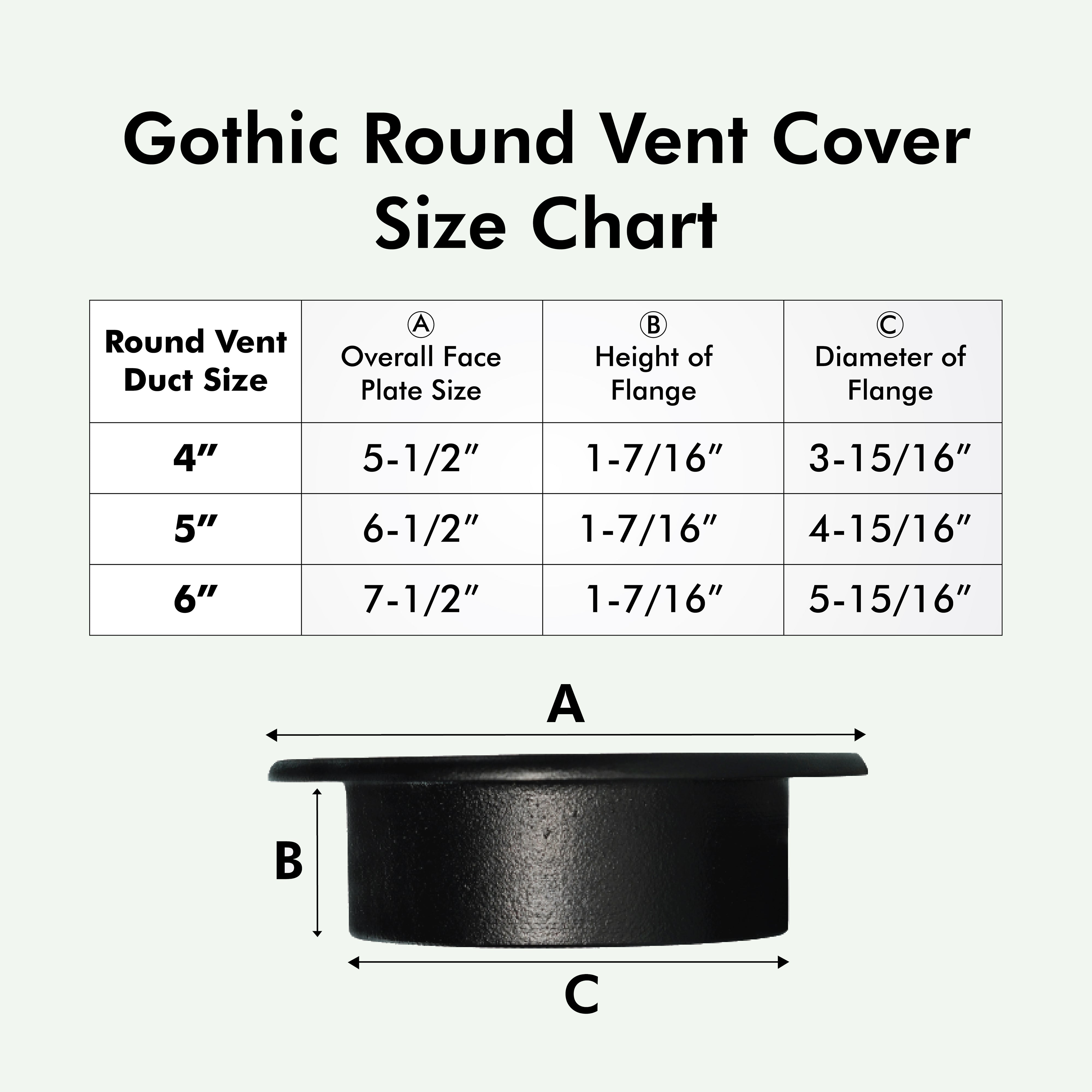 6" Duct (7-1/2" Overall) Spooky Gothic Round Vent Cast Aluminum